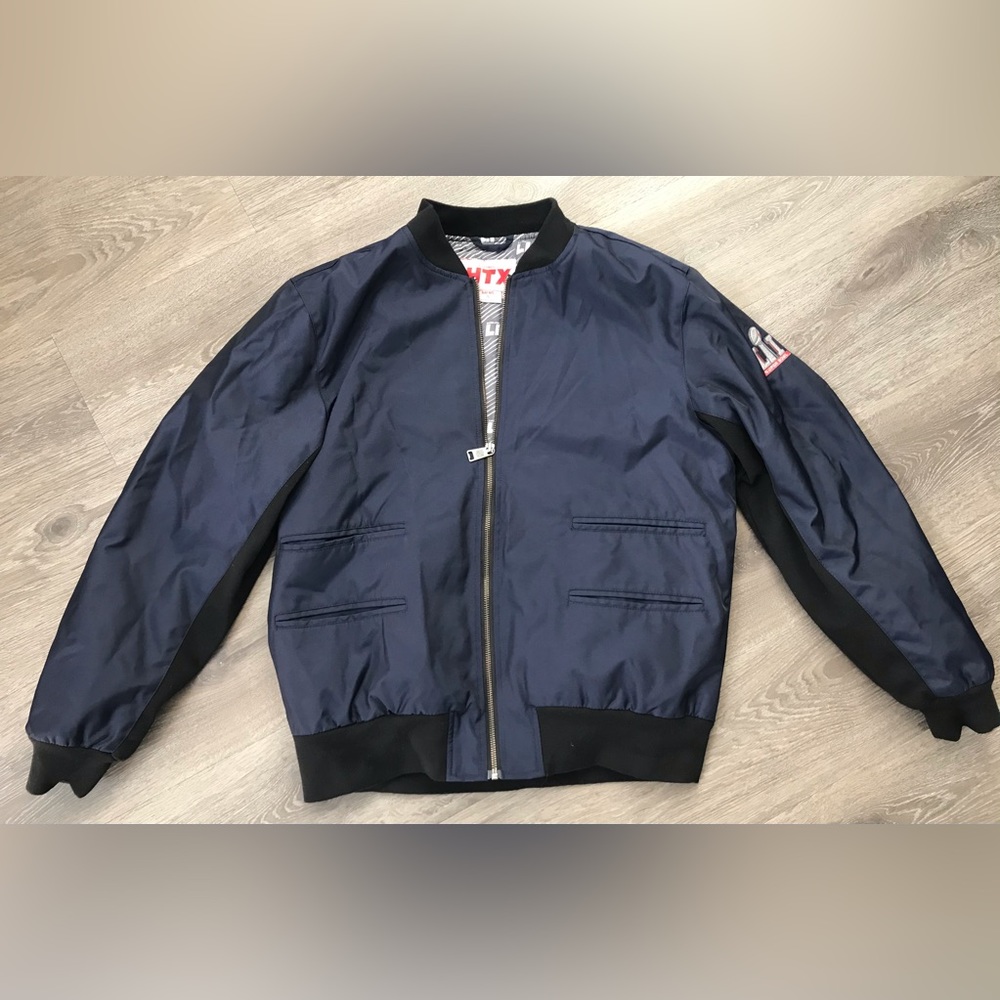 Super Bowl LI Men’s Bomber Style Jacket - Navy with Black Collar Detail, Zip Up
